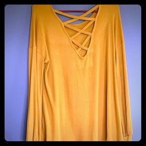 NWT Mustard knit top with criss cross back